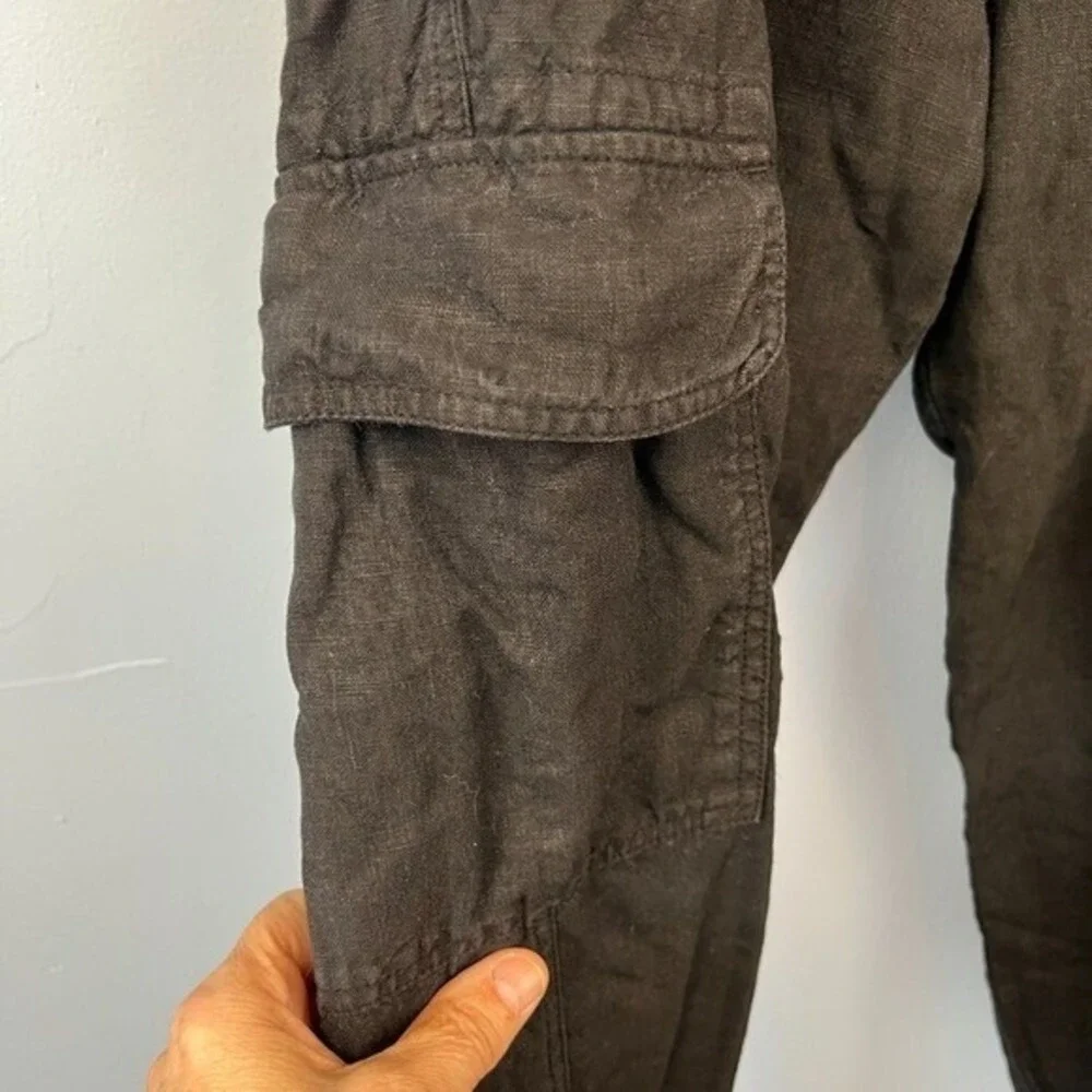 WRAP London Black‎ Linen Cargo Trousers SZ 10 Lagenlook Summer Vacation